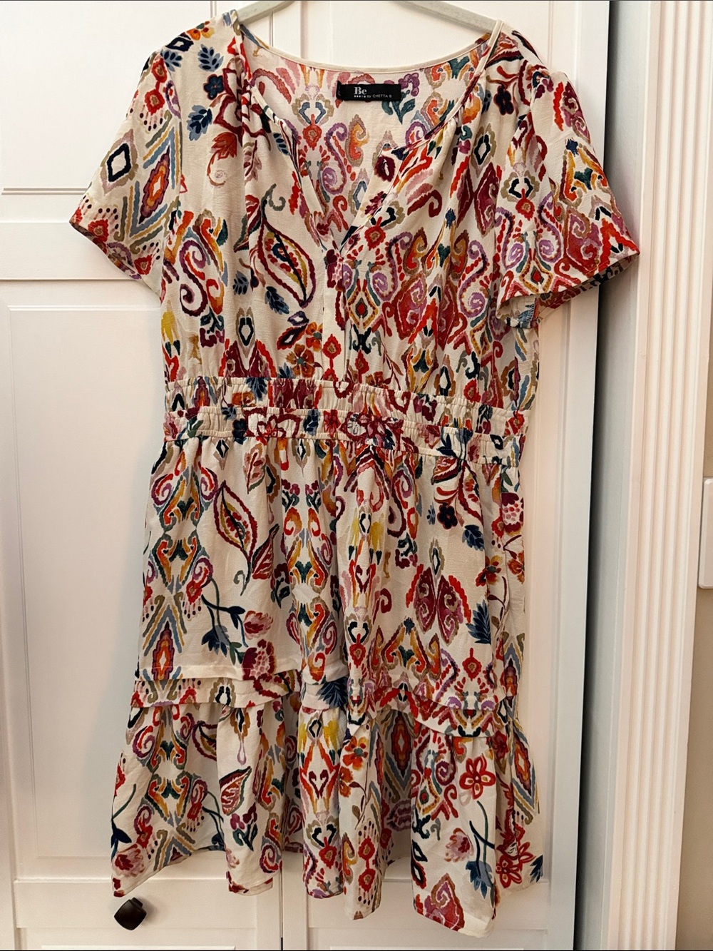 Be by Chetta B Cream Multicolor Paisley Tiered Women’s Dress